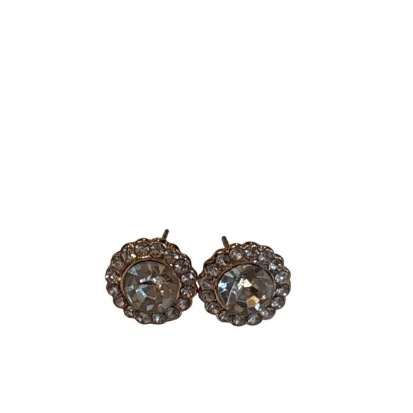 Clear Rhinestone Halo Goldtone Stud Earrings 0.5 inch - Picture 1 of 4